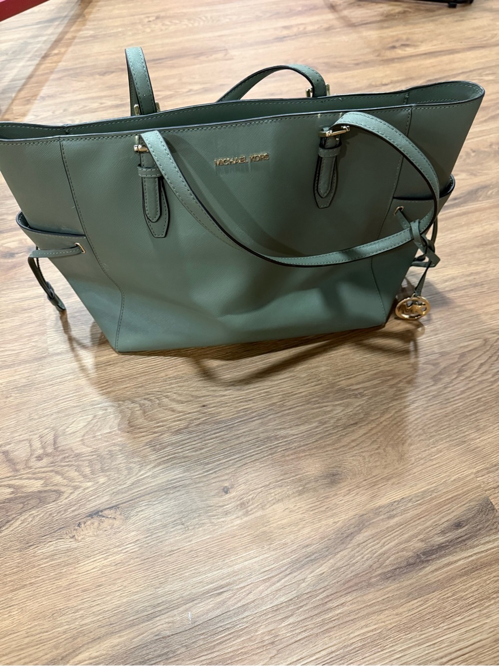 Michael Kors Sage Green Leather Tote with Gold Hardware